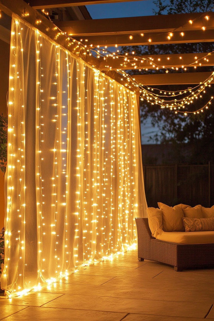 9. Curtain String Lights for a Magical Wall