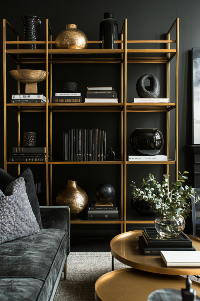 9. Shelf Styling with Gold Finishes