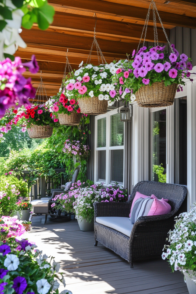 1. Brighten Your Entry with Classic Hanging Baskets