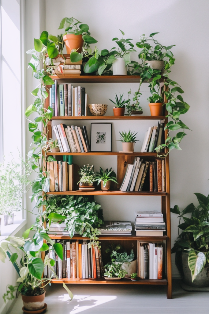 11. Use a Bookshelf as a Plant Display