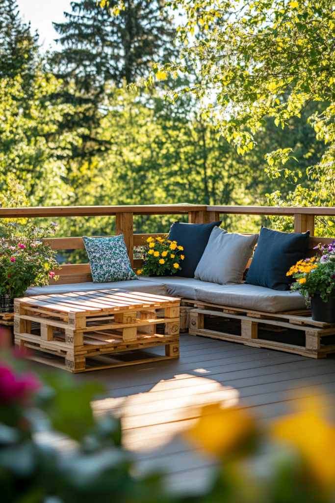 13. Pallet Seating with Built-In Planters