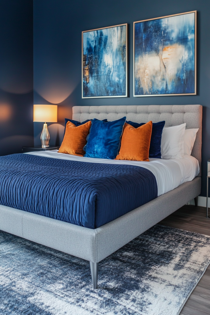 14. Contemporary Contrast: Grey and Vibrant Blues