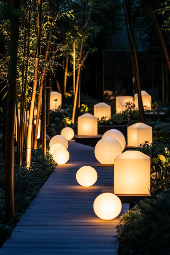16. Geometric Outdoor Light Sculptures
