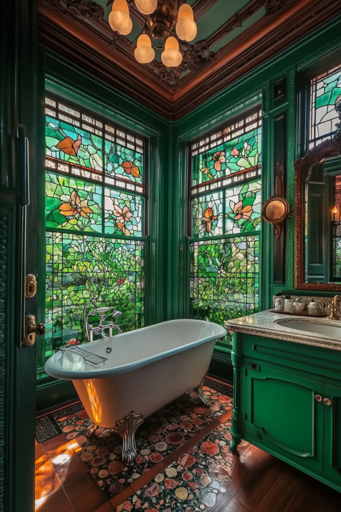 16. Introduce Green Stained Glass for an Artistic Touch