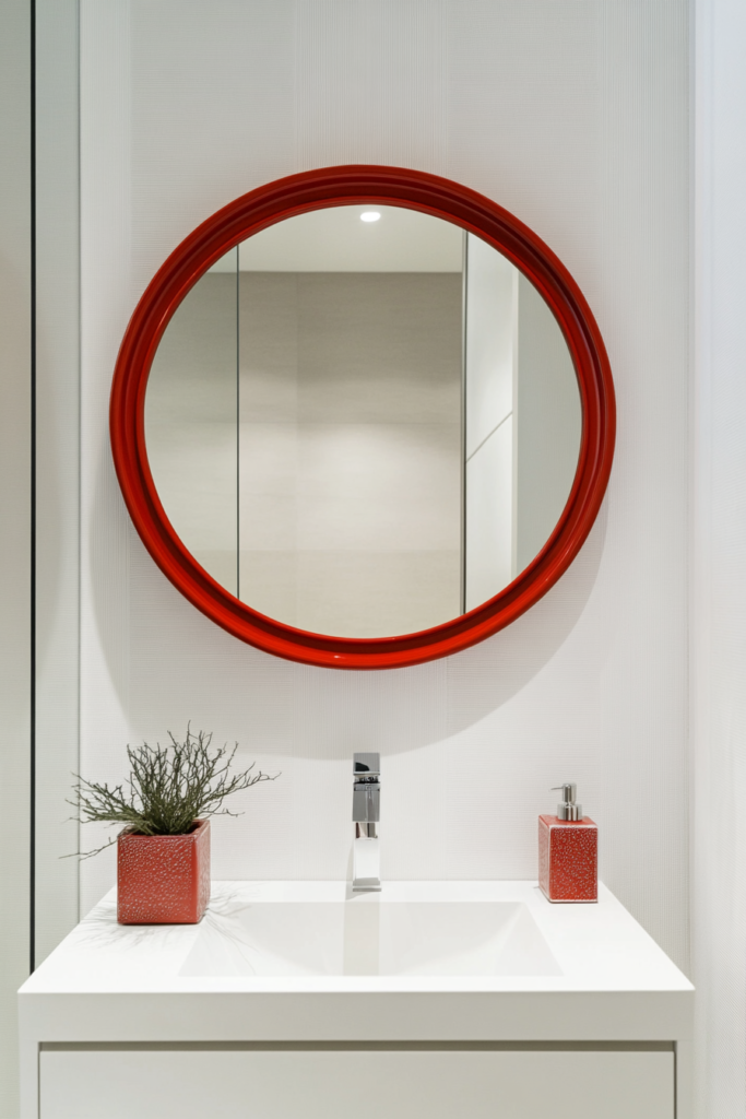 16. Red Accented Mirrors for a Modern Touch