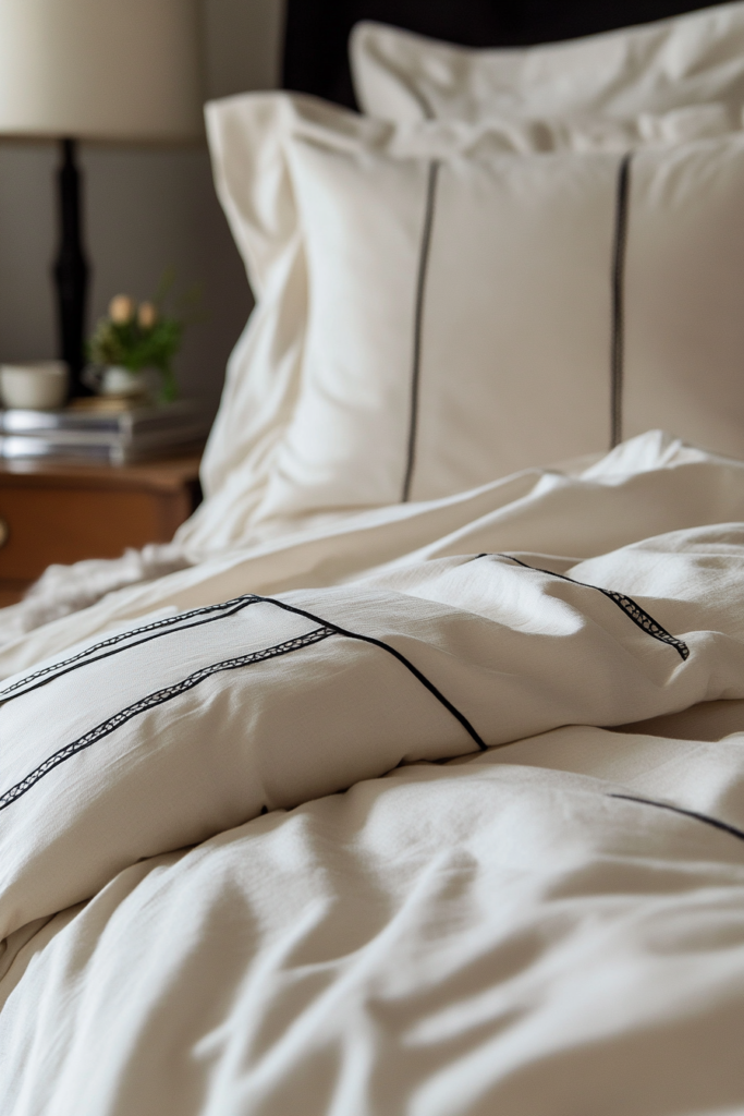 17. Cream Bedding with Black Stitching