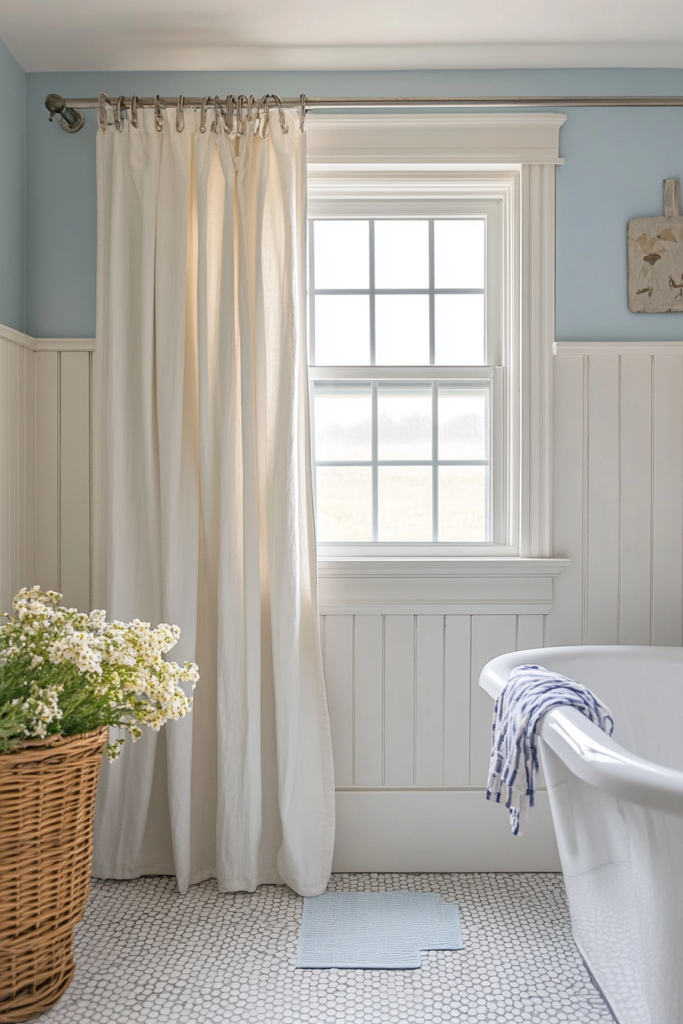 18. Light-Colored Shower Curtains for an Airy Look