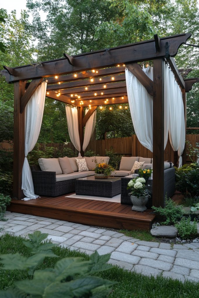 2. Stained Wooden Pergola