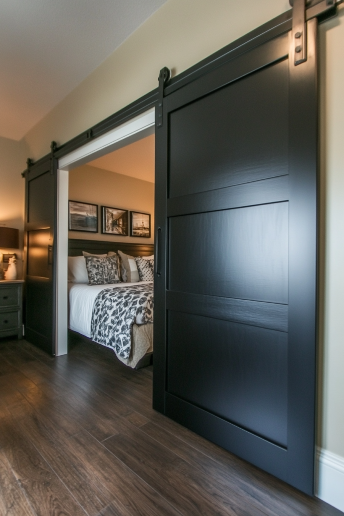 20. Black Sliding Barn Doors with Cream Walls
