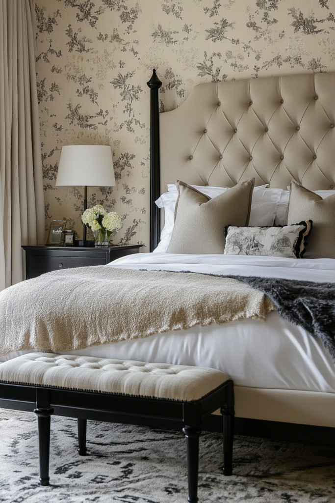 21. Cream Wallpaper with Black Accents