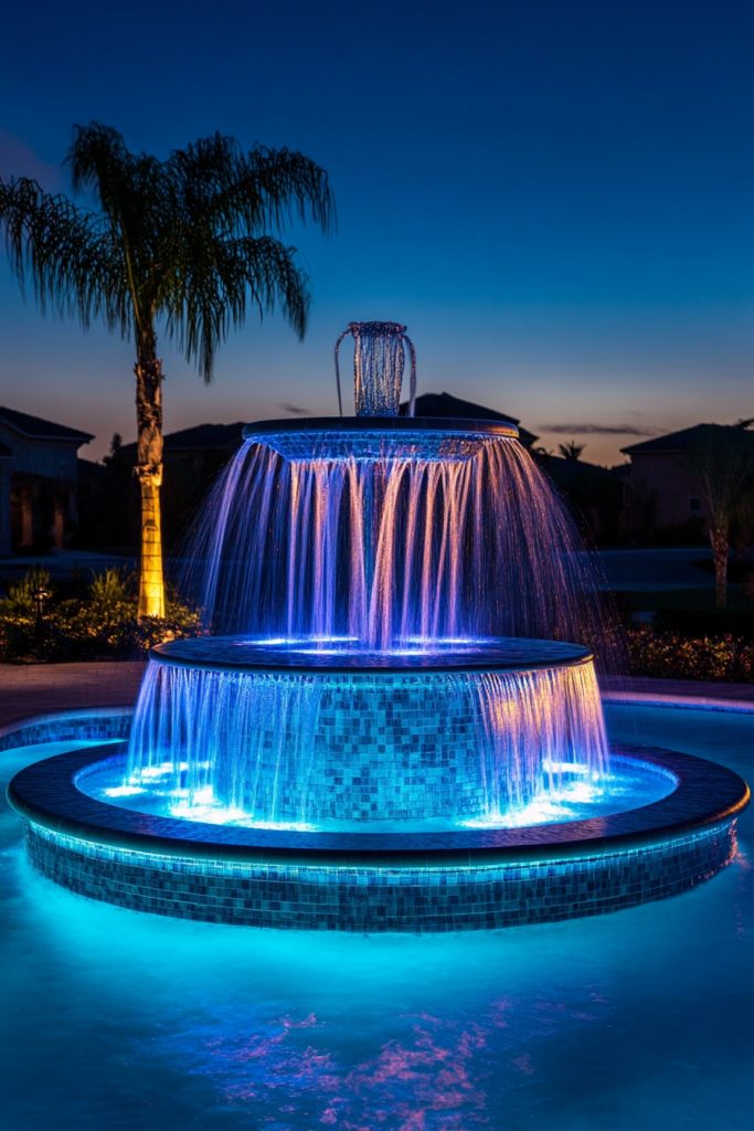 21. Illuminated Pool Fountain