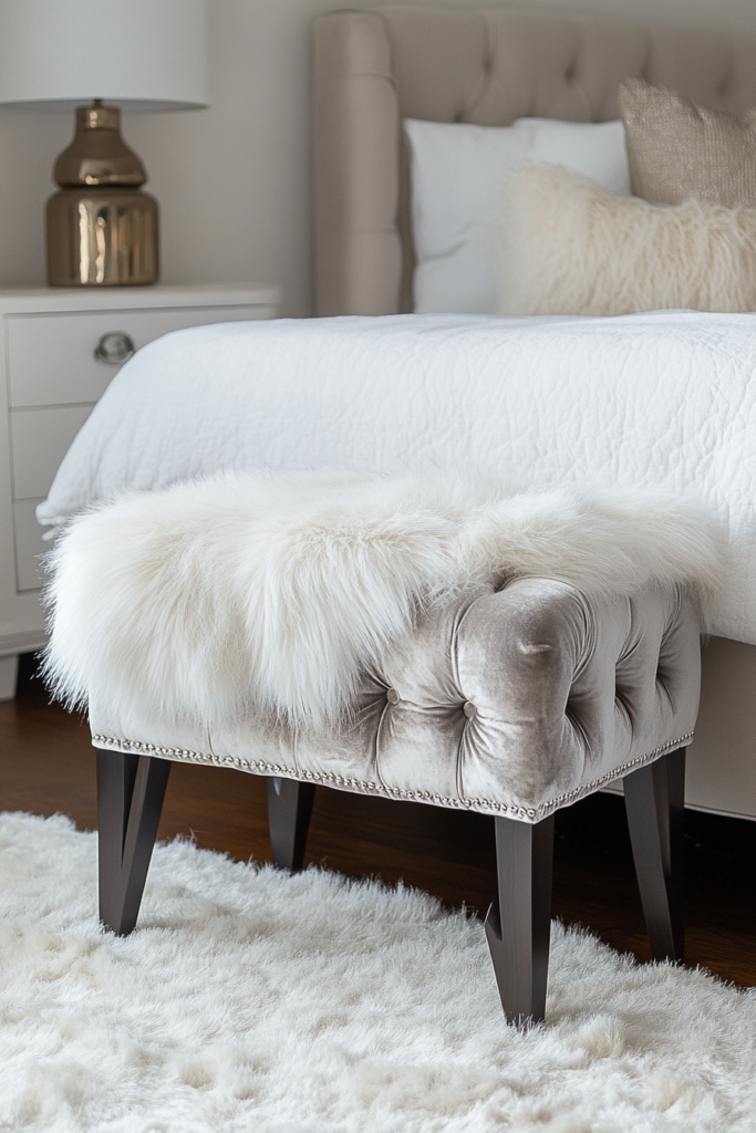 25. A Plush Silver Ottoman for a Luxurious Touch