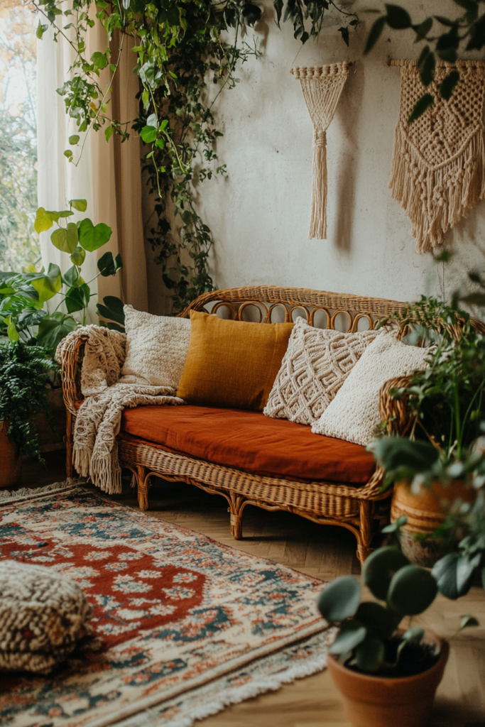 5. Bohemian Rattan Couch for a Natural Vibe