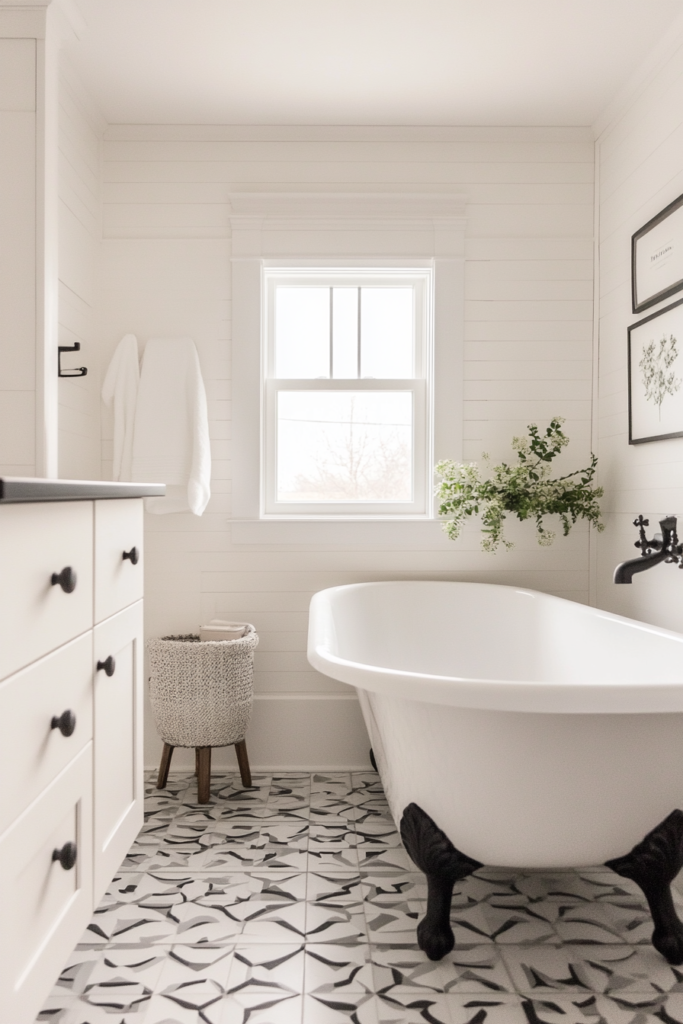 5. Vintage Vibes with Black and White Floor Tiles