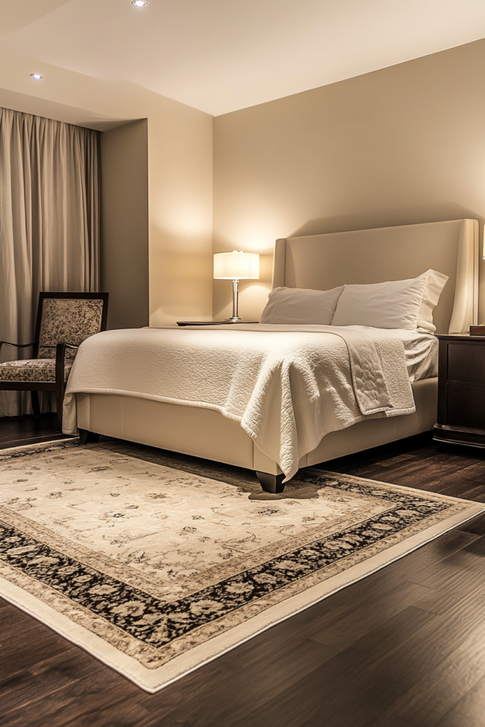 7. Cream Area Rugs Over Dark Floors