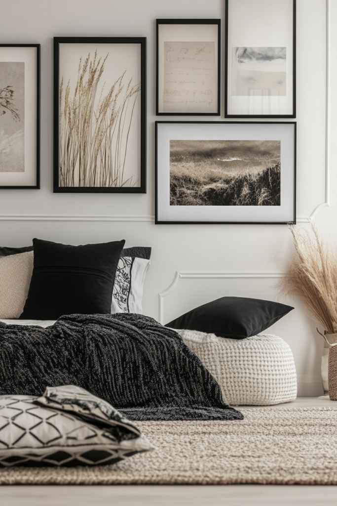 8. Black and Cream Artwork Displays