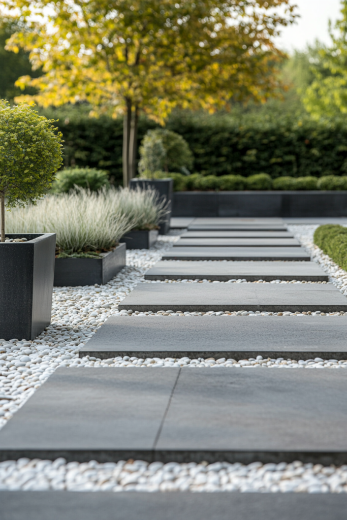 8. Concrete Squares with Pebble Borders