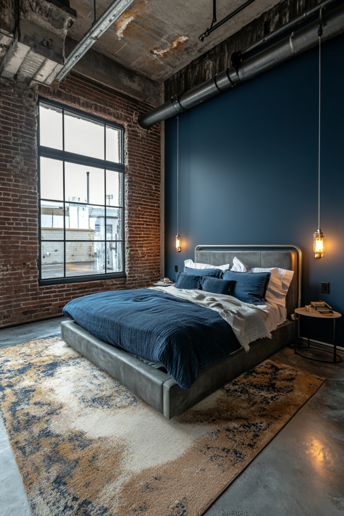 8. Industrial Chic with Dark Blue and Silver