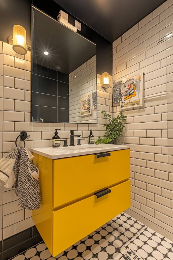 8. Yellow Accents with Black and White