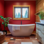 red and white bathroom