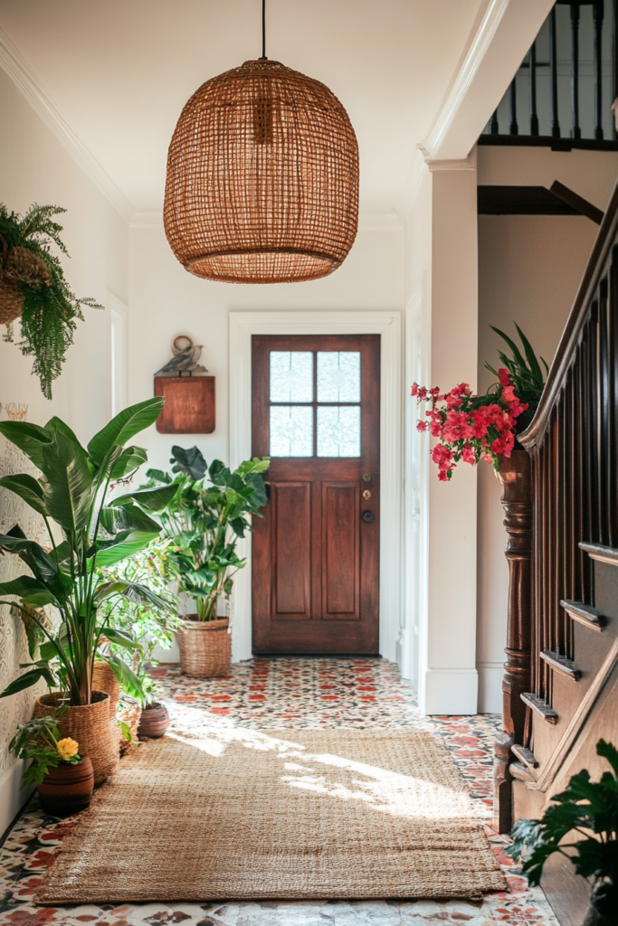 10. Boho Vibes with Rattan and Woven Lights