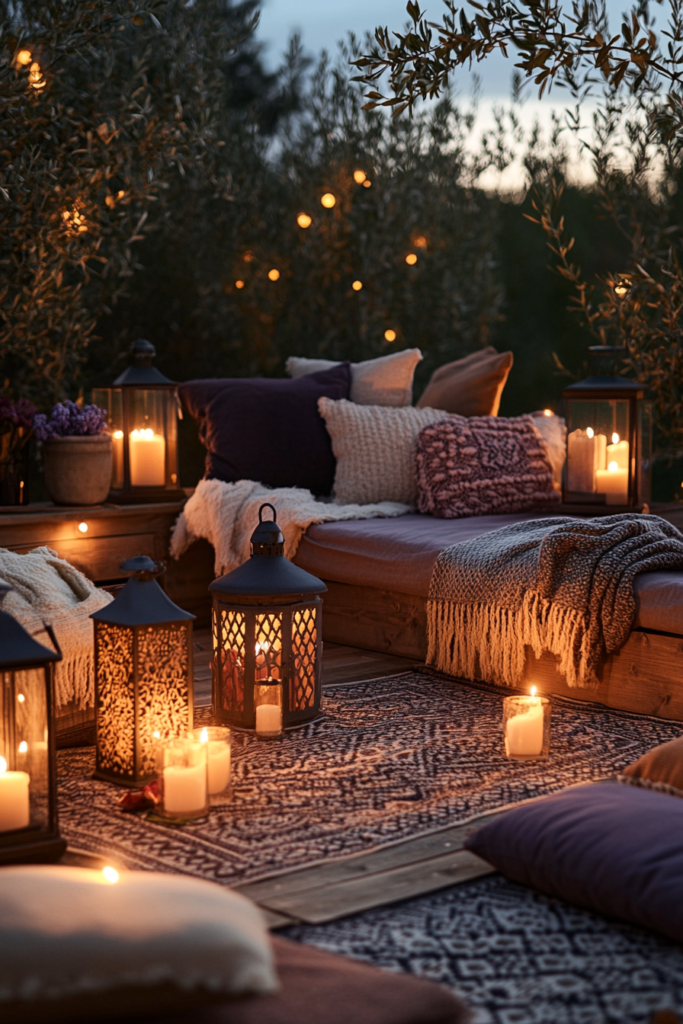 14. Make It Cozy with Throw Blankets and Lanterns