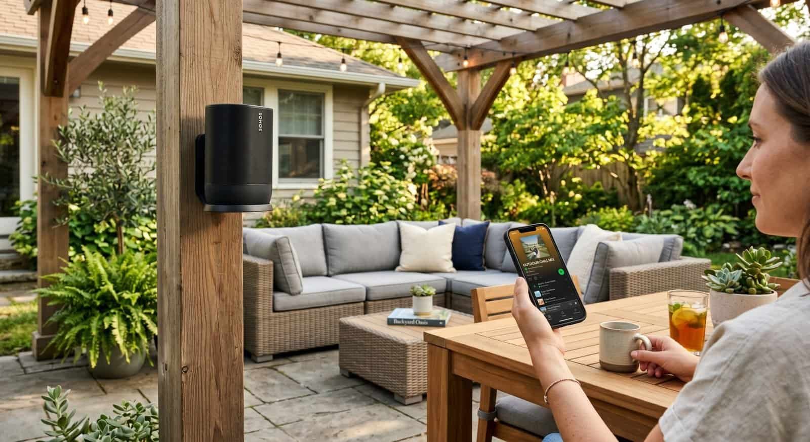 Stylish outdoor patio with cozy seating and greenery for summer 2026.