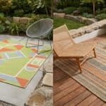 Colorful geometric outdoor rug for patios and decks, weatherproof and stylish. Perfect for enhancing.